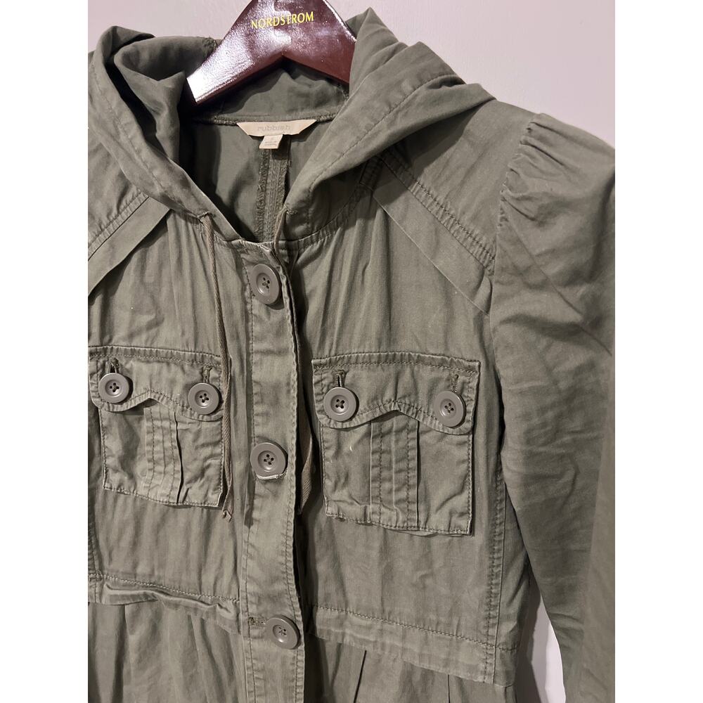 Green Cargo Anorak Trench Coat, Size Small, KB327 - Picture 2 of 5